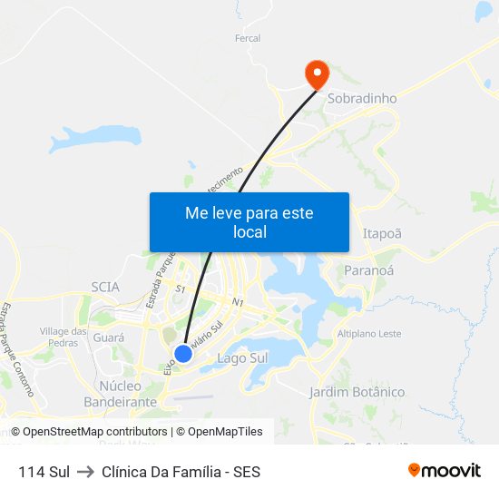 114 Sul to Clínica Da Família - SES map