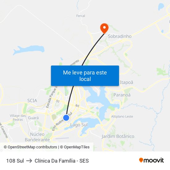 108 Sul to Clínica Da Família - SES map