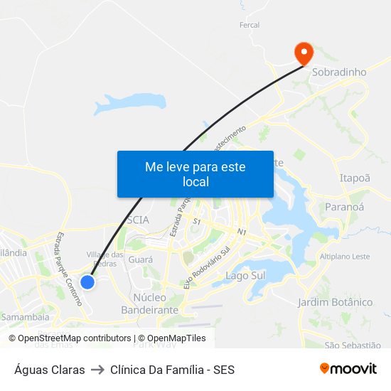 Águas Claras to Clínica Da Família - SES map