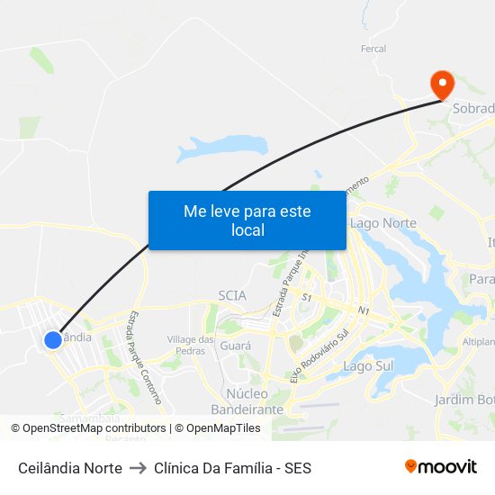 Ceilândia Norte to Clínica Da Família - SES map