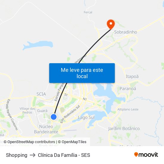 Shopping to Clínica Da Família - SES map