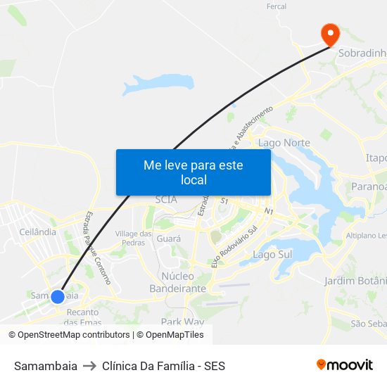 Samambaia to Clínica Da Família - SES map