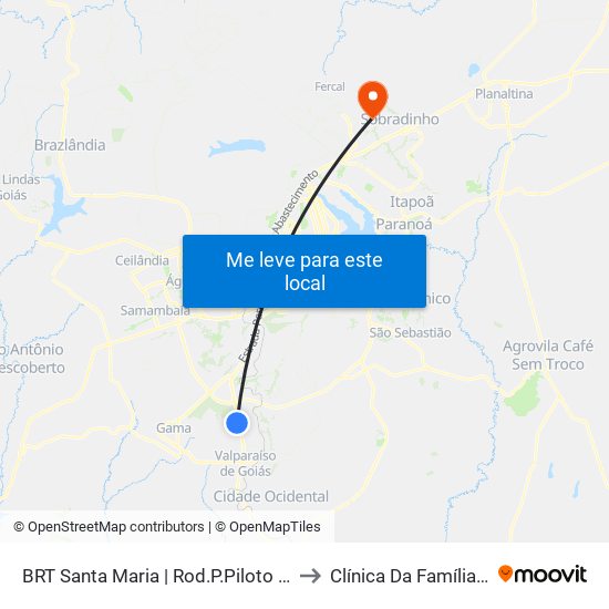 BRT Santa Maria | Rod.P.Piloto / W3 Sul to Clínica Da Família - SES map