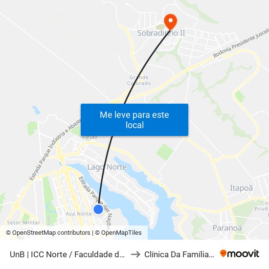 UnB | ICC Norte / Faculdade de Direito to Clínica Da Família - SES map