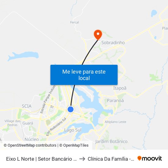 Eixo L Norte | Setor Bancário Norte to Clínica Da Família - SES map
