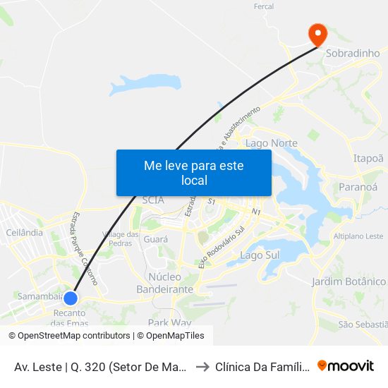 Av. Leste | Q. 320 (Setor De Mansões Q. 3) to Clínica Da Família - SES map