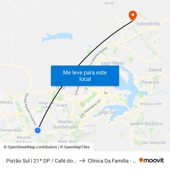 Pistão Sul | Csg 13 (21ª Dp) to Clínica Da Família - SES map