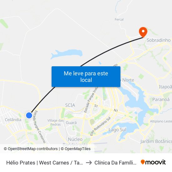 Hélio Prates | West Carnes / Taguacenter to Clínica Da Família - SES map