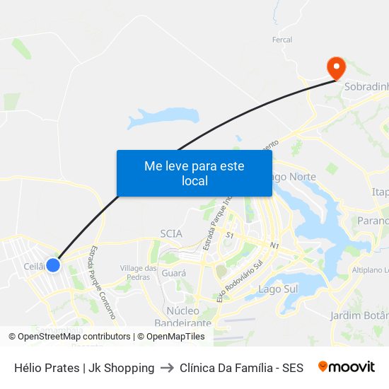 Hélio Prates | Jk Shopping to Clínica Da Família - SES map
