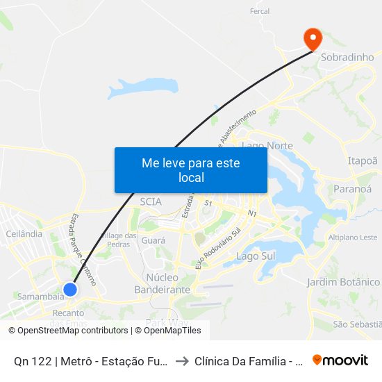 Qn 122 | Metrô - Estação Furnas to Clínica Da Família - SES map