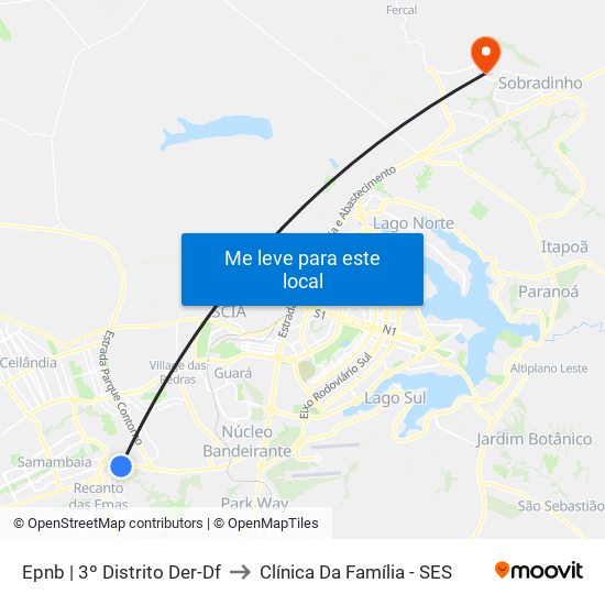 Epnb | 3º Distrito Der-Df to Clínica Da Família - SES map