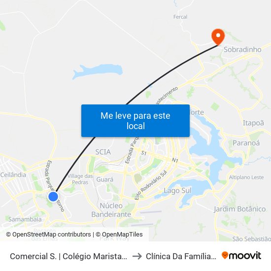 Comercial Sul | Colégio Marista / Ced 2 to Clínica Da Família - SES map