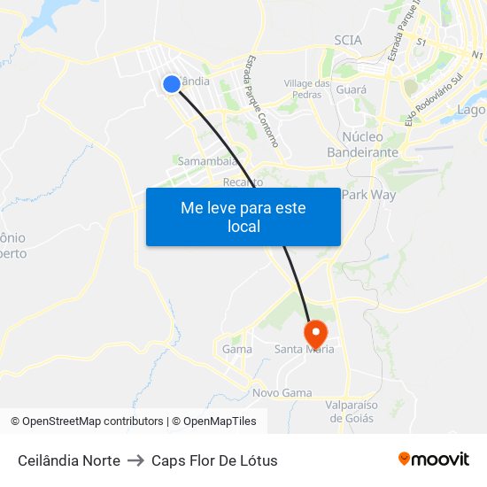Ceilândia Norte to Caps Flor De Lótus map