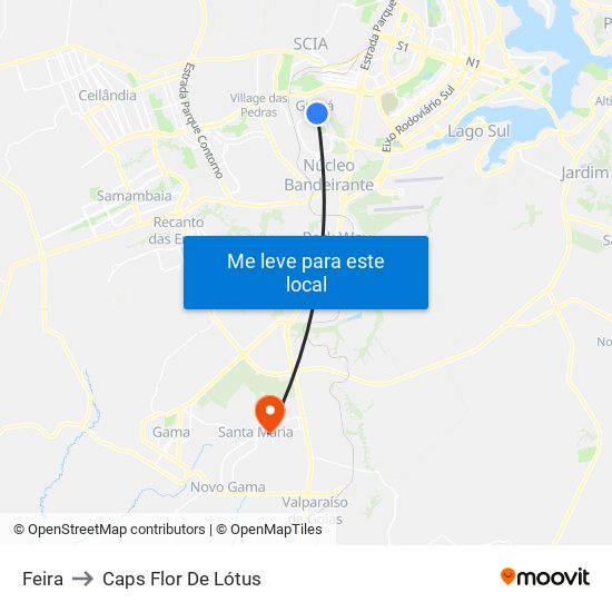 Feira to Caps Flor De Lótus map