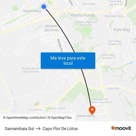 Samambaia Sul to Caps Flor De Lótus map