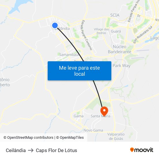 Ceilândia to Caps Flor De Lótus map