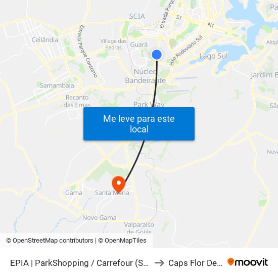EPIA | ParkShopping / Carrefour (SEMIURBANO) to Caps Flor De Lótus map