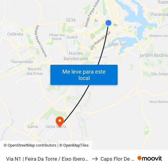 Via N1 | Feira Da Torre / Eixo Ibero-Americano to Caps Flor De Lótus map