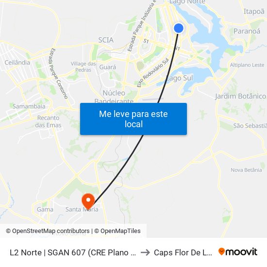 L2 Norte | Sgan 607 (Brasília Medical Center / Cean) to Caps Flor De Lótus map