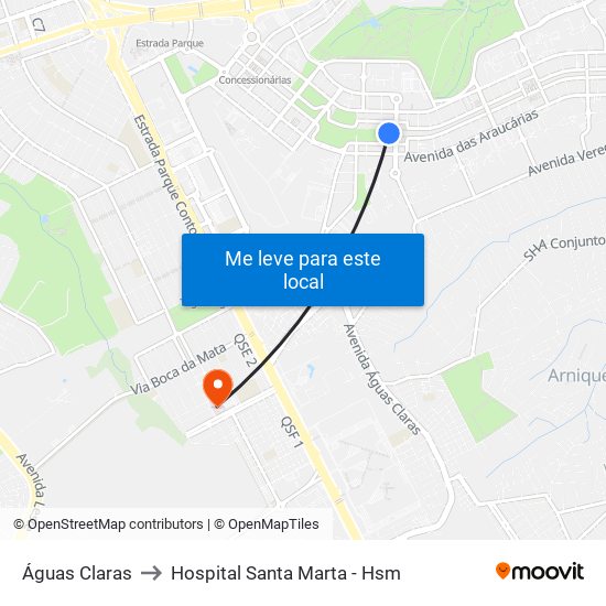 Águas Claras to Hospital Santa Marta - Hsm map