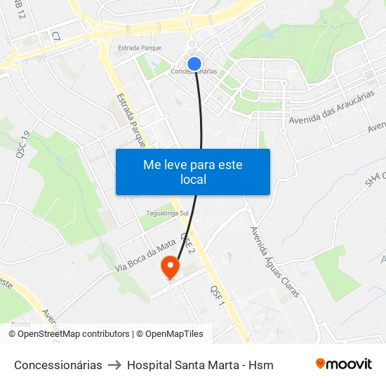 Concessionárias to Hospital Santa Marta - Hsm map