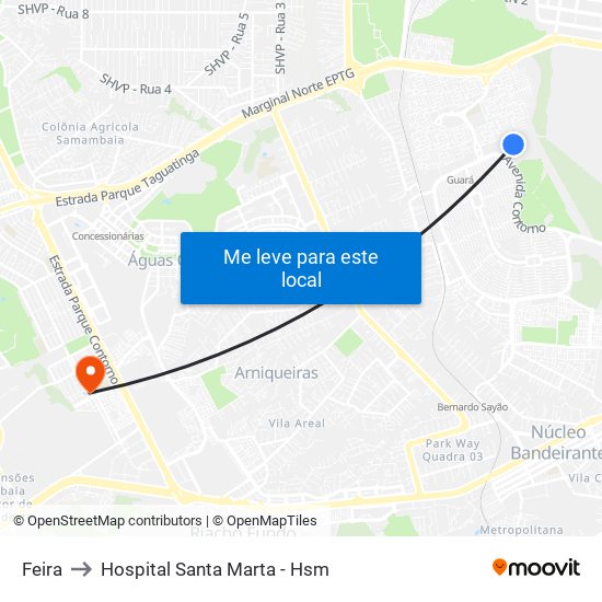 Feira to Hospital Santa Marta - Hsm map