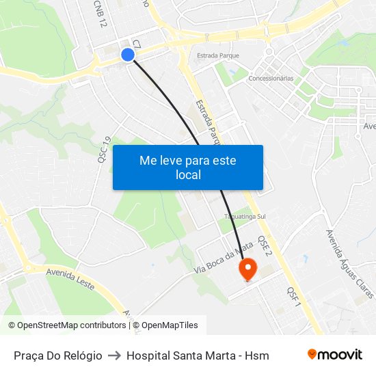 Praça Do Relógio to Hospital Santa Marta - Hsm map