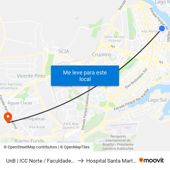 Unb | Icc Norte / Faculdade De Direito to Hospital Santa Marta - Hsm map