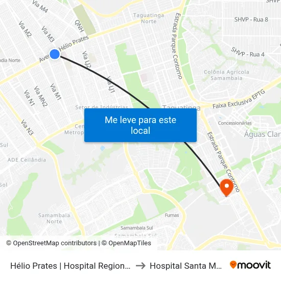 Hélio Prates | Hospital Regional Da Ceilândia to Hospital Santa Marta - HSM map
