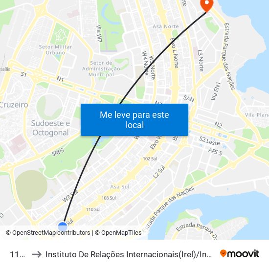 114 Sul to Instituto De Relações Internacionais(Irel) / Instituto De Ciência Política map