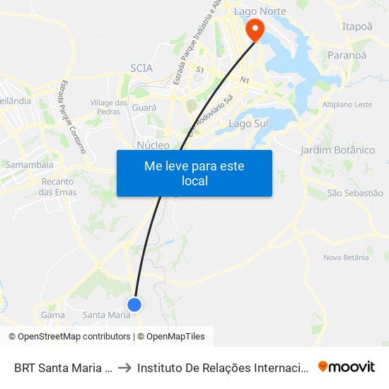 BRT Santa Maria | Rod.P.Piloto / W3 Sul to Instituto De Relações Internacionais(Irel) / Instituto De Ciência Política map