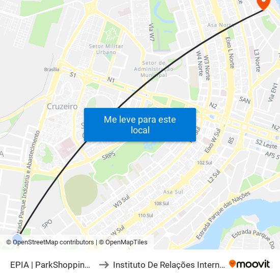 Epia Sul | Parkshopping / Carrefour / Rod. Interestadual / Assaí to Instituto De Relações Internacionais(Irel) / Instituto De Ciência Política map