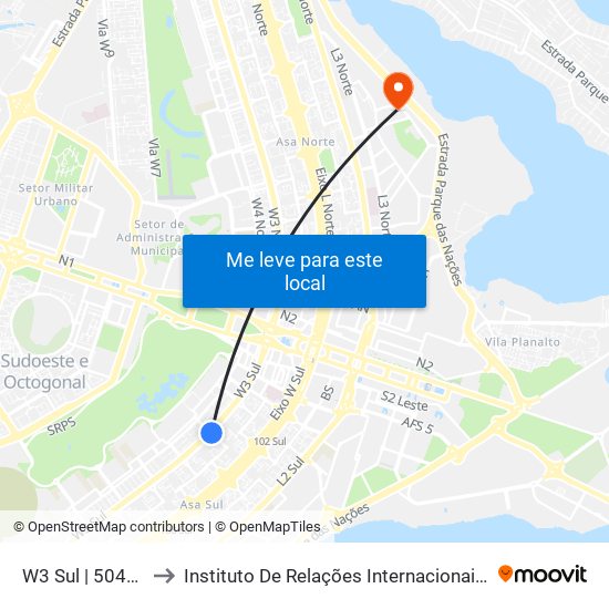 W3 Sul | 504/505 Sul (SESC) to Instituto De Relações Internacionais(Irel) / Instituto De Ciência Política map