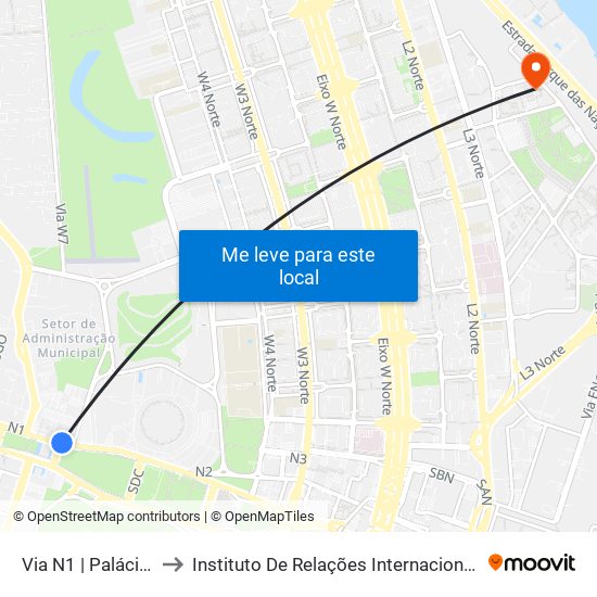 Via N1 | Palácio Do Buriti / Tribunal De Contas Do Df to Instituto De Relações Internacionais(Irel) / Instituto De Ciência Política map