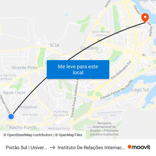 Pistão Sul | Universidade Católica / Estácio to Instituto De Relações Internacionais(Irel) / Instituto De Ciência Política map
