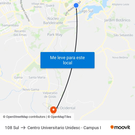 108 Sul to Centro Universitario Unidesc - Campus I map