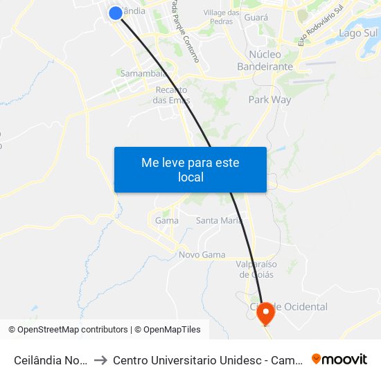 Ceilândia Norte to Centro Universitario Unidesc - Campus I map