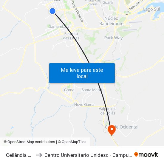 Ceilândia Sul to Centro Universitario Unidesc - Campus I map