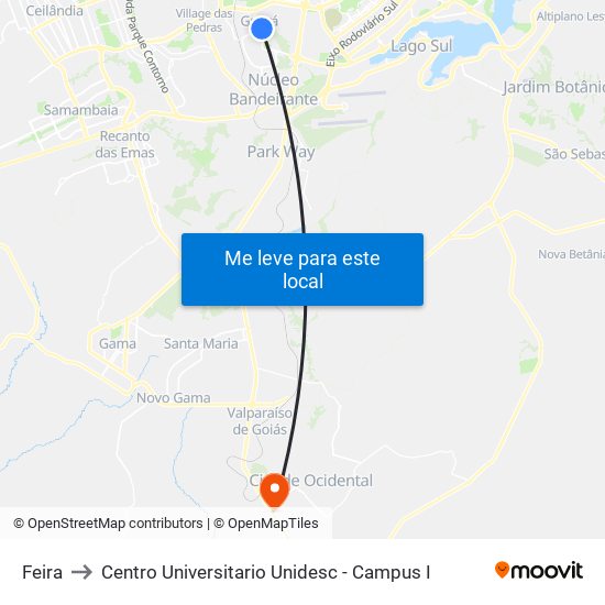 Feira to Centro Universitario Unidesc - Campus I map