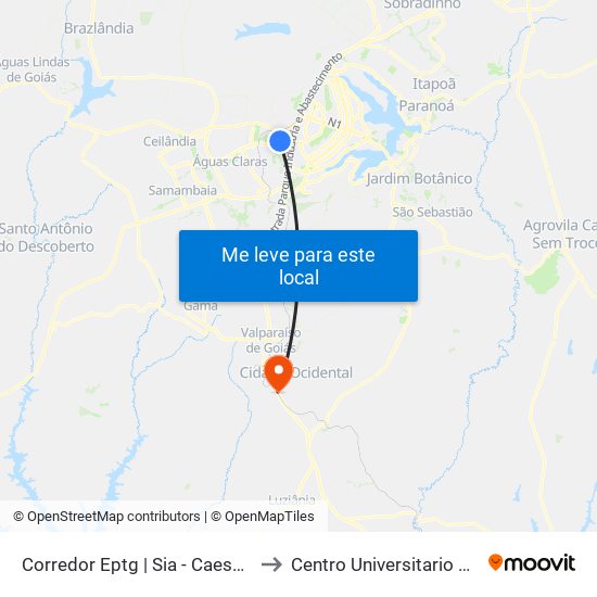 Corredor Eptg | Sia - Caesb (Sentido Taguatinga) to Centro Universitario Unidesc - Campus I map