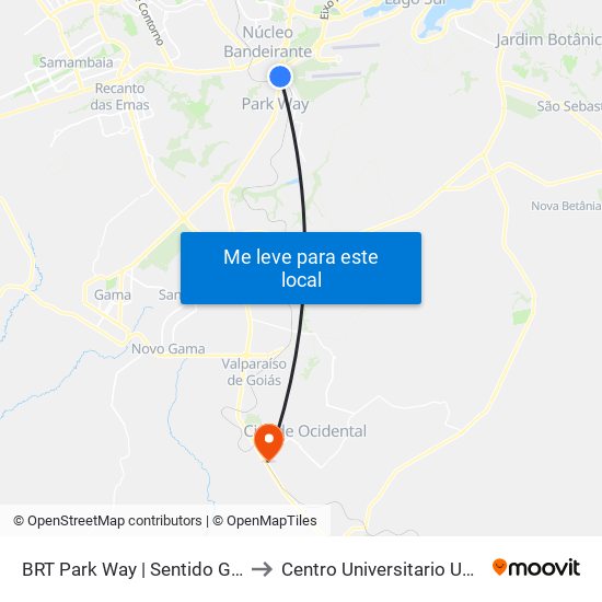Estação BRT Park Way | Sentido Gama / Santa Maria to Centro Universitario Unidesc - Campus I map