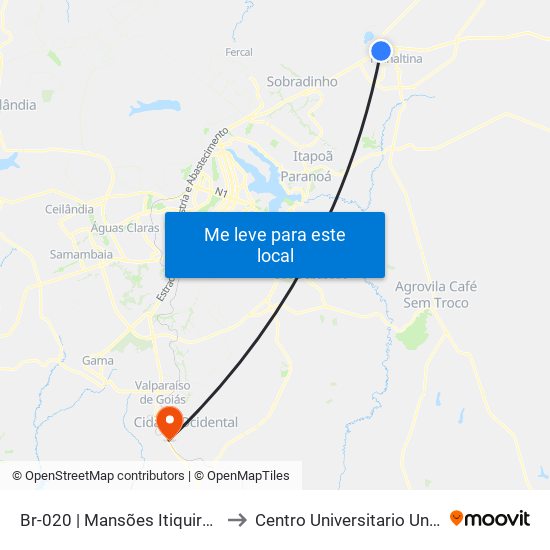 Br-020 | Mansões Itiquira (Acesso Df-128) to Centro Universitario Unidesc - Campus I map