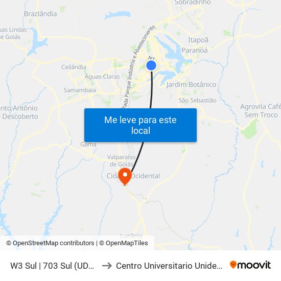 W3 Sul | 703 Sul (Udf / Big Box) to Centro Universitario Unidesc - Campus I map