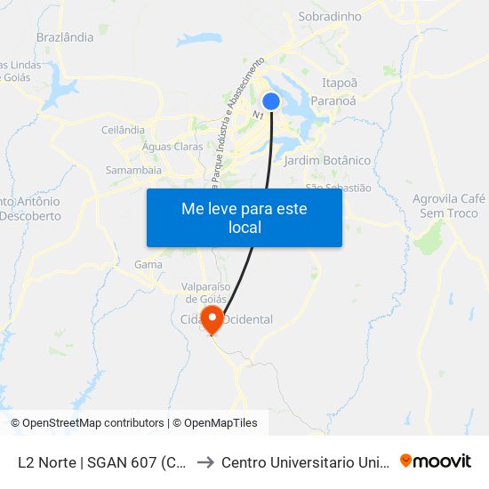 L2 Norte | Sgan 607 (Brasília Medical Center / Cean) to Centro Universitario Unidesc - Campus I map