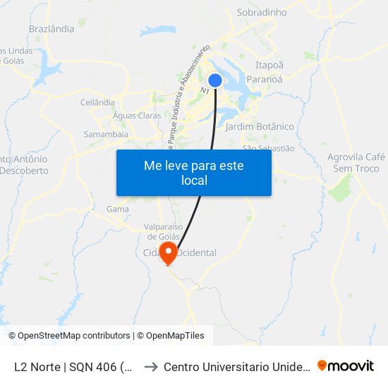 L2 Norte | Sqn 406 (Unb / Odonto Hub) to Centro Universitario Unidesc - Campus I map