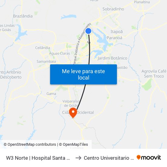 W3 Norte | Hospital Santa Helena / Santa Lúcia Norte to Centro Universitario Unidesc - Campus I map