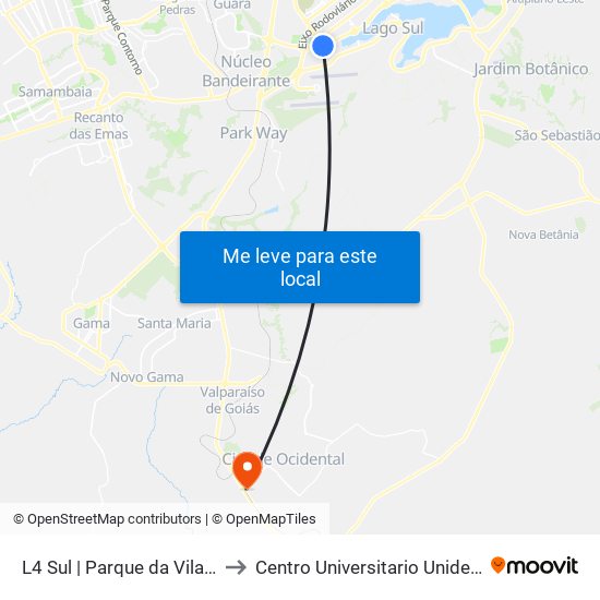 L4 Sul | Parque Da Vila Telebrasília to Centro Universitario Unidesc - Campus I map