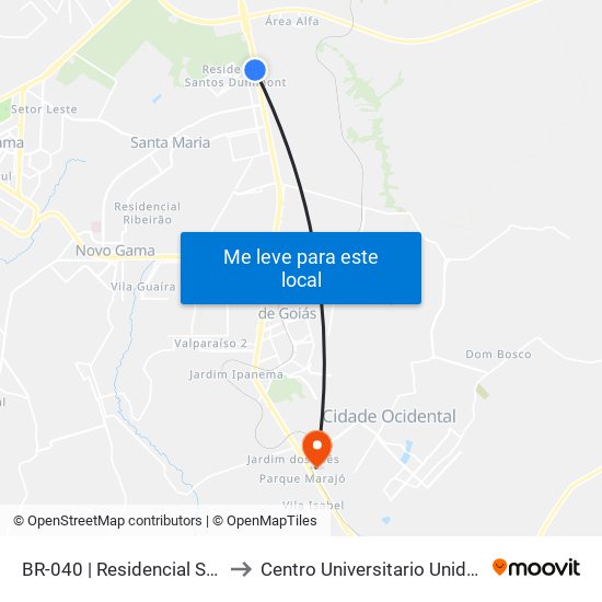Br-040 | Residencial Santos Dumont to Centro Universitario Unidesc - Campus I map