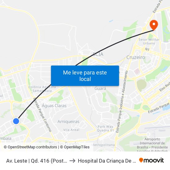 Av. Leste | Qd. 416 (Posto Shell) to Hospital Da Criança De Brasília map