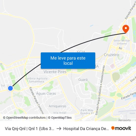 Via Qnj-Qnl | Qnl 1 (Ubs 3 / Ced 6) to Hospital Da Criança De Brasília map